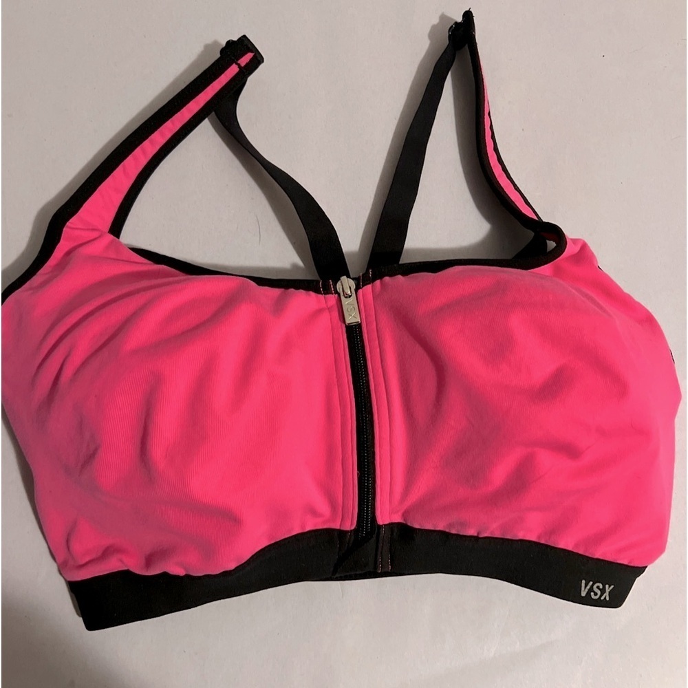 Victoria Secret Women Sports Bra 34DD Pink Racerback Front Zip VSX  Underwire